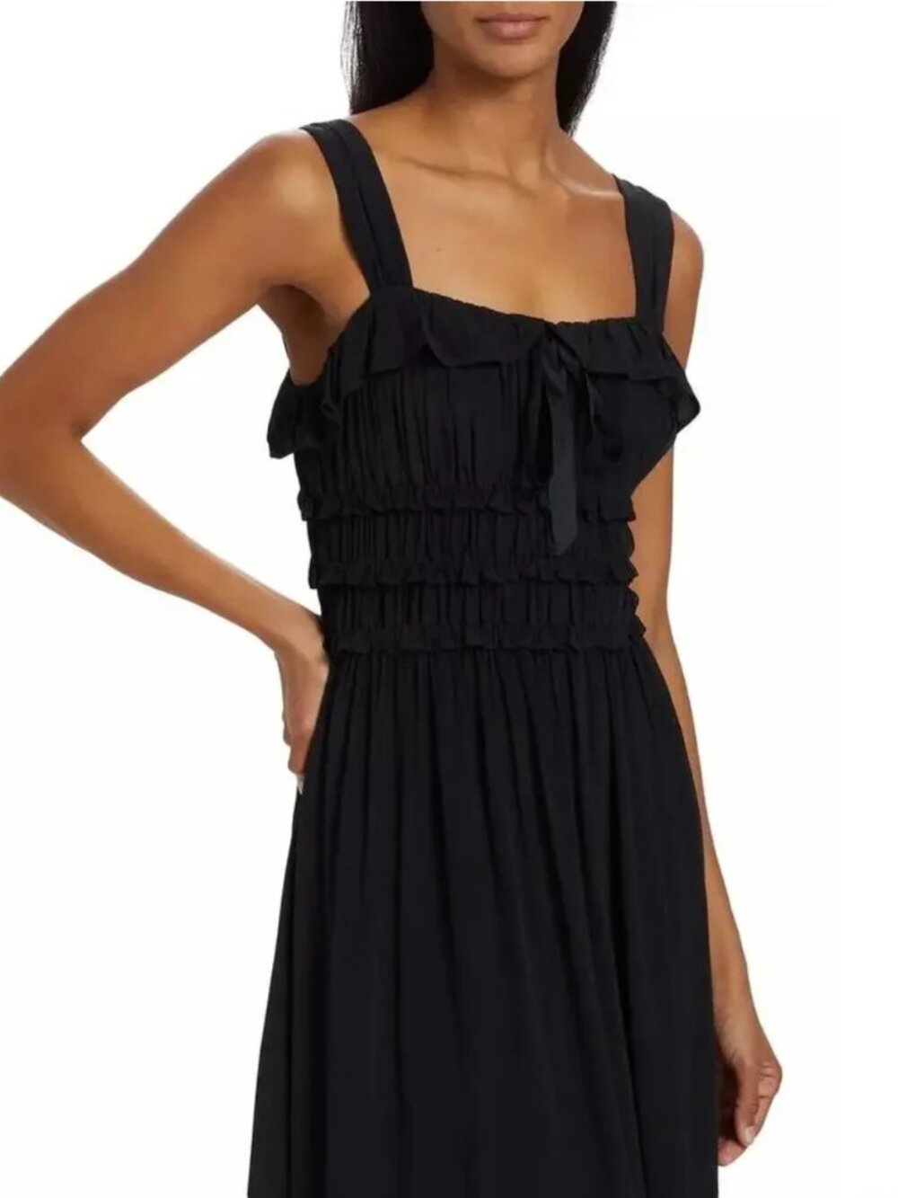 DÔEN Carolynn Crepe Smocked Midi Dress Black NWOT Size XL